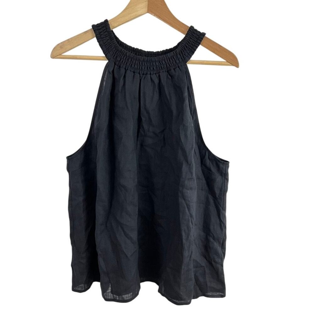 Boden‎ Smocked Linen Halter Tank Top Black Women Size 16-18 NEW